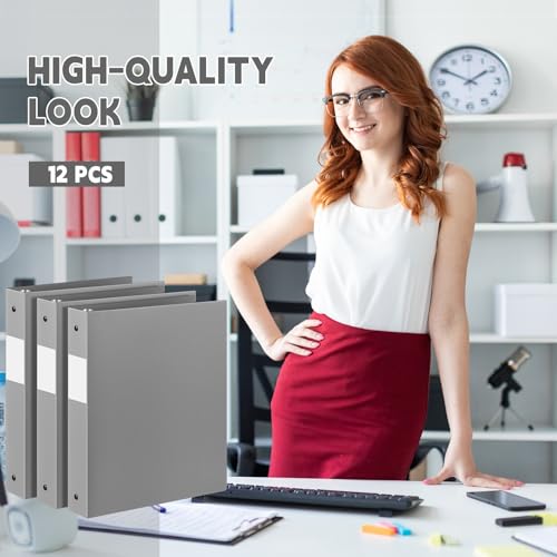 Image of Skyygemm 12 Pack 1 Inch 3 Ring Plastic Binders, Bulk Flexible PP Binders for Classroom & School Supplies, Letter Size 8.5 x 11, Holds 240 Sheets with Interior Pocket (Gray)