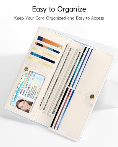 Image of Nipichsha Womens Wallet, RFID Slim Wallets for Women, Thin Ladies Credit Card Holder Purse, Cute Leather Bifold Clutch Billfold with 11 Card Slots & ID Window, Blue