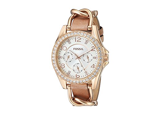 Fossil Montre pour Femmes Riley, Mouvement Quartz Multifonction, boîtier en Acier Inoxydable Or Rose 38 mm avec Bracelet en Cuir véritable, ES3466