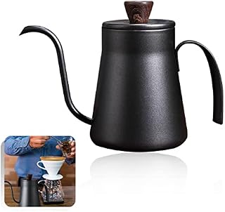 Porssaut Coffee Gooseneck Kettle Long Narrow Spout Pot Stainless Steel Pour Over Hand Drip Kettle Maker Hanging Ear with lid 400ml Quick Heating Matte Black