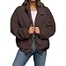 Didadihu Teddy Fleecejacke Damen Oversized Teddyjacke Kuscheljacke Flauschig mit Stehkragen Reißverschluss Taschen und Verstellbarem Saum Warme Teddyjacke Herbst Winter Freizeit Outdoor,Kaffee,L