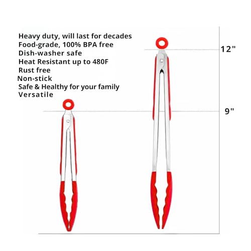 Premium Kitchen Tongs | 9 & 12 Inch Silicone-Tipped Non-Stick Tongs for Air Fryers, Salads & Pastas | BPA-Free Locking Cooking Tongs - Image 5