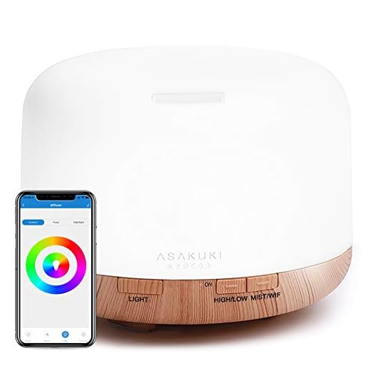 ASAKUKI Wi-Fi Smart eterisk oljediffusor Echo Alexa Control, 500 ml 5 i 1 ultraljud aromaterapi Doftande oljevaporizer luftfuktare, timer och automatisk avstängning säkerhetsbrytare, 7 LED-ljusfärger