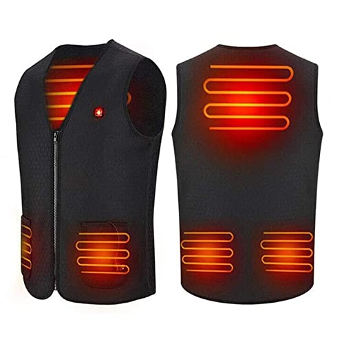 Elektrische Weste für Männer & Frauen USB-Aufladung Elektrische Daunenweste mit Temperaturkontrolle beheizte Weste 5 beheizte Zonen Waschbar für Wanderungen im Freien Angeltouren (Schwarz S) Cover