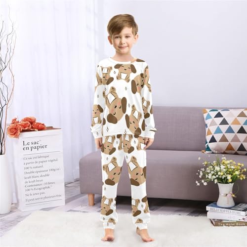 Long Sleeve Pajama Set for Girls Boys Kids,Cartoon Cute Dog Brown Comfy Nightwear Soft Loungewear,Family Matching PJs Underwear Set 6T4