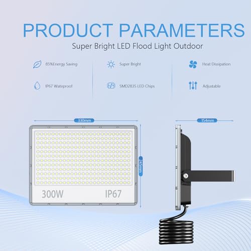 Miniatura 3 de Topaubub Focos Led Exterior 300w, Proyector Led Exterior 30000lm 6500k Blanco Frío Impermeable Ip67 Para Jardin 2 Piezas