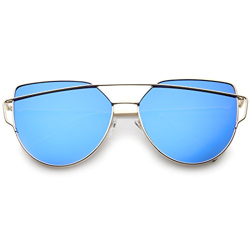 zeroUV Oversize Metal Frame Thin Temple Color Mirror Flat Lens Aviator Sunglasses 62mm