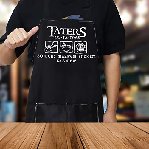 Wzmpa Funny Potato Tater Kitchen Apron Taters Potatoes Boil 'Em Mash' Em Stick' Em In A Stew Adjustable Apron With Pockets (Taters Potatoes) #TOP5