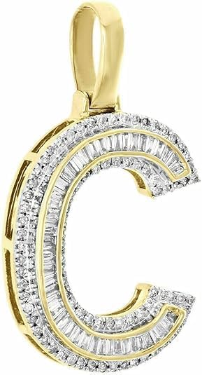 1.50 Cara Baguette Shape Simulated Diamond Letter C Mini Pendant Initial Charm in 14K Two Tone Gold Finish 925 Silver
