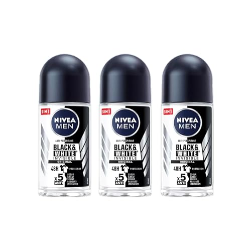 Nivea Men Black & White Original Roll On Deodorant 50ml | 72H Anti-Perspirant Protection | No White Marks or Yellow Stains | Long-Lasting | Gentle on Skin | Travel Size for Men | 3-Pack