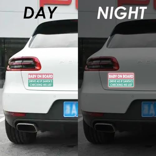 Image of 1step2dream Funny Baby on Board Bumper Sticker 2Pcs, Car Essentials|Drive AS IF Santa's Reflective Checking Sign and Reflective See-Through When Driving in The Dark | 7 x 5 Inches