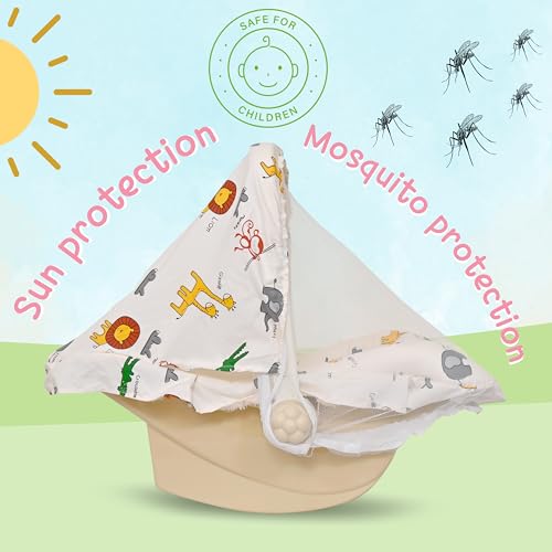 Image of AVANI METROBUZZ 5-in-1 Baby Carry Cot and Rocker, Adjustable Handle, Safety Belt, Large Canopy, Cream with Mosquito Net