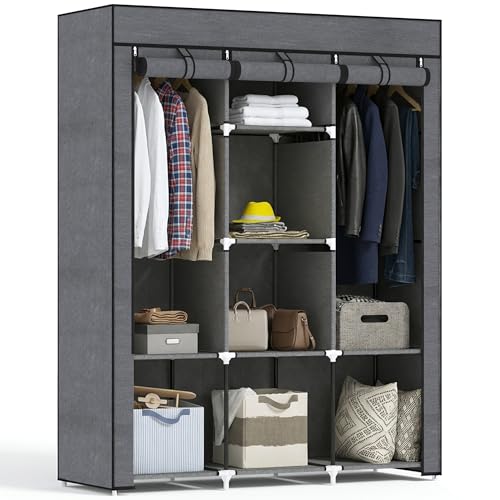 HOMCOM Armoire penderie Multi-Rangement - dim. 125L x 43l x 162,5H cm - Acier Noir Non tissé Gris foncé