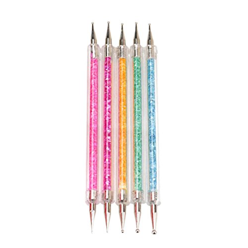 AMA(TM) 5pcs 2 Way Nail Art Dot Painting Pen Crystal Dotting Nail Art Paint Set Manicure Tool (colorful)