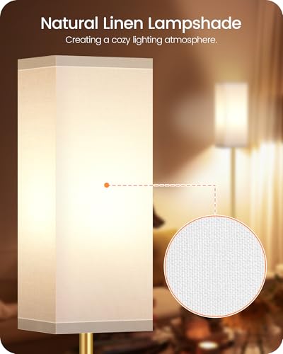 Image of Floor Lamp, Pole with Foot Switch, Modern Standing Lamp Lampshade, Minimalist Freestanding Lamp (Bulb Not Included), for Living Room, Bedroom Office ETL Listed Gold and White DCW07LD05