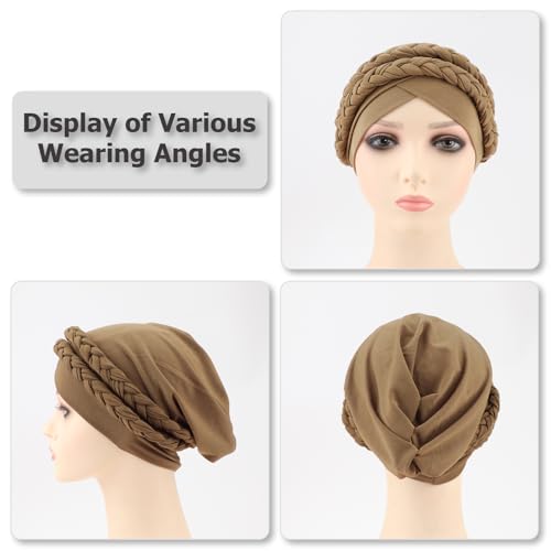 Image of DRESHOW African Women Turban Caps Beanie Twist Headscarf Pre-Tied Double Twisted Braid Hair Cover Wrap Hat Chemo Cancer Cap