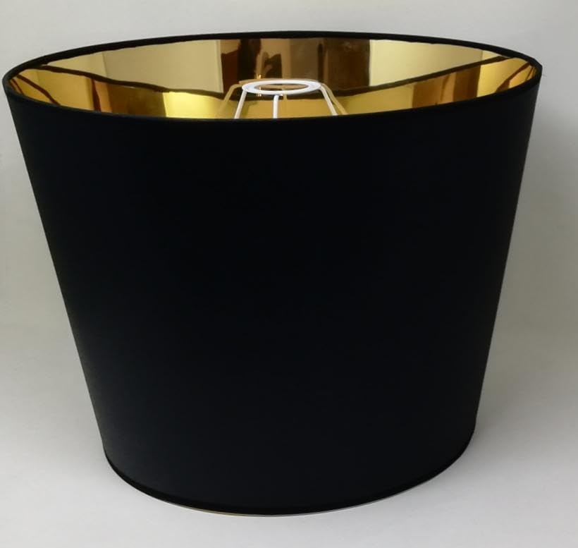Abat-jour 40 Cm Noir Tissu Avec Doublure Dorée - Fait Main Pour Lampe De Table Et Lampadaire