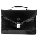 Maxwell Scott - Luxury Leather Slim Small Briefcase - 1 Section with Shoulder Strap and Key Lock - The Lorenzo - Black