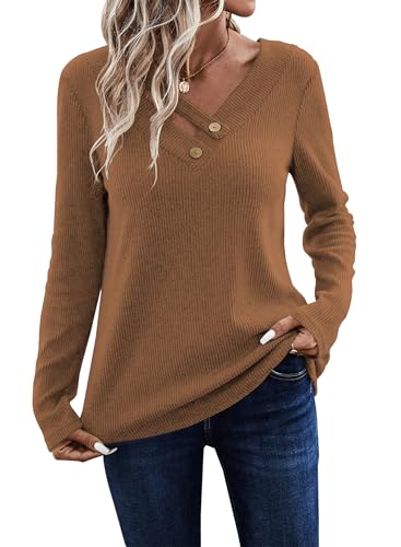 Image of LOLONG Womens Long Sleeve V Neck T Shirts Casual Basic Work Tops Trendy