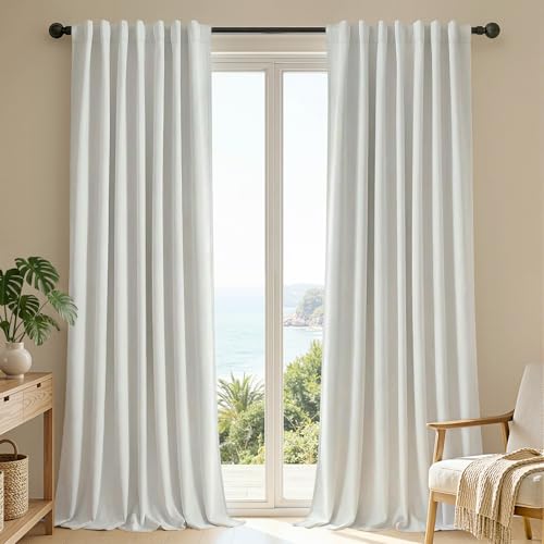 Joydeco White Blackout Curtains 96 Inches Long - 100% Blackout Curtain 2 Panel Set Rod Pocket & Back Tabs Thermal Insulated Window Drapes for Bedroom Living Room (Pure White 52 Wx96 L)