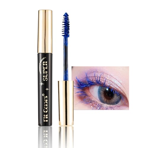Rímel multicolor resistente al agua, rimel voluminizador y rizado, color azul, volumen y duradero, para Navidad, Halloween, fiesta, maquillaje de ojos, máscara de pestañas largas (azul)