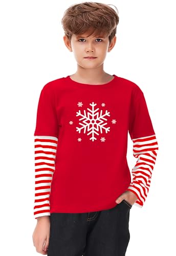 Image of Remimi Unisex Kids Christmas Long Sleeve Shirt Xmas Print Stripe Shirts 2-12 Years