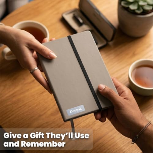 Image of Giftana Personalized Diary with Name, Customized Leather Notebook Diary with Magnetic Flip Lock, A5 Size, 192 Ruled Pages Office Diaries for Writing, New Year Corporate Gifts for Employee (Grey 2)