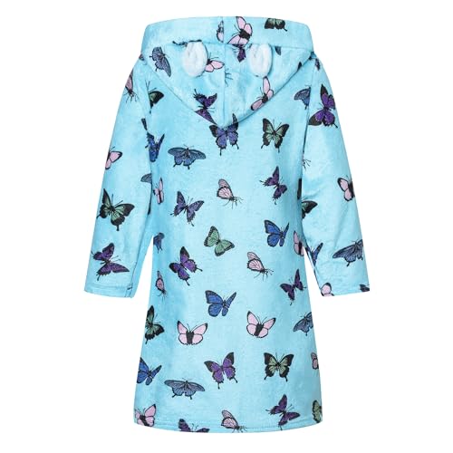 Image of Umeyda Girls Fleece Hooded Robes, Warm Printed Bath Robe for Kids Soft Fuzzy Bathrobe for Gifts