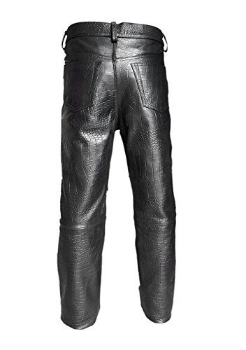 Mens Real Black Alligator/Crocodile Print Leather 501 Style Jeans Pants Trouser Bikers Club4