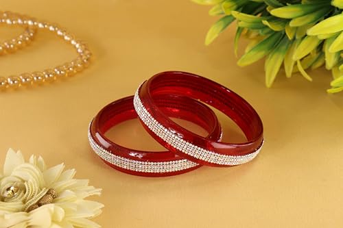 Image of NMII Glass with Zircon Gemstone and Glitter Kada Set For Women and Girls