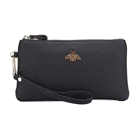 imeetu Women's Wristlet Clutch Purse Leather Cell Phone Wallet Handbag with Wrist Strap (Black) Cover