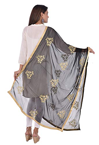 Image of Youthquake Golden Embroidered Work Chiffon Dupatta For Womens & Girls With 4 Side Gold Lace