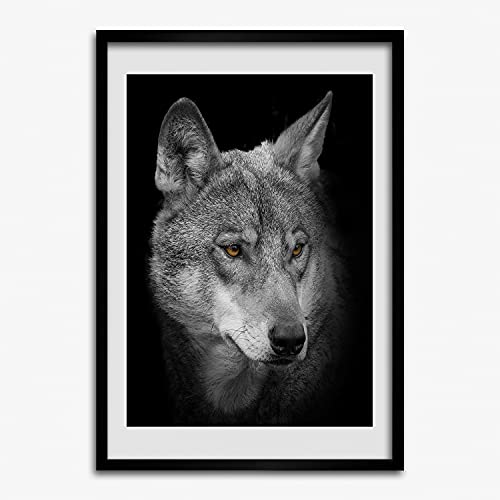 Cadre en bois MDF Tulup 50x70 cm avec tableau photo de loup style moderne