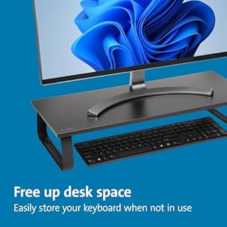 Kensington Supporto per monitor extra largo, rialzo ergonomico in metallo per monitor da scrivania, fino a 32 pollici e 20 kg, per PC, schermi, iMac, laptop, stampanti (60 x 12 x 26 cm) K55726EU Nero