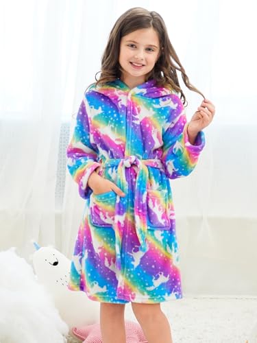 Image of Doctor Unicorn Soft Hooded Rainbow Bathrobe Sleepwear for Girls