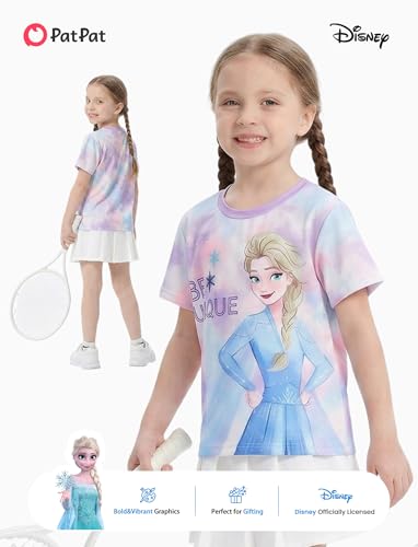 Image of Disney Princess Frozen Marvel Stitch Minnie Mickey Star Wars Girls /Boys Athletic Shirts UV Quick Dry Graphic T-Shirt 2-9 Year
