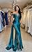 Off Shoulder Mermaid Satin Prom Dresses Long Ball Gown with Beads Appliques V Neck Slit Formal Dresses for Women Sexy Silver 10
