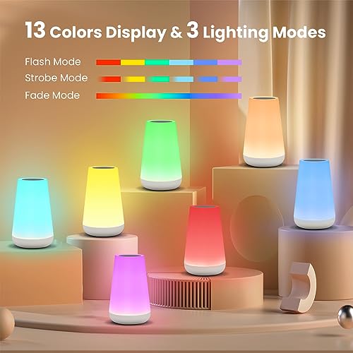 Image of THAUSDAS Night Light, Dimmable Touch Lamp for Bedroom, Portable Table Bedside Lamp, 5 Brightness 13 RGB Colors, Night Lights for Baby Nursery Bathroom