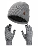 ASYBHYY Gorro Invierno Hombre con Guantes Táctiles Antideslizante Táctil Gruesa y Suave Forrado Conjunto Punto Sombreros Slouchy Calentar para Mujeres y Hombres