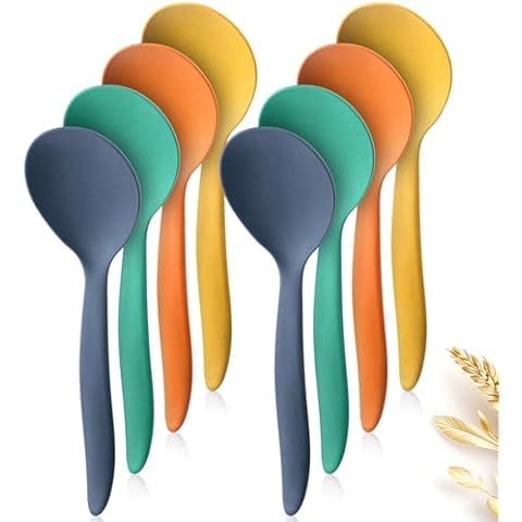 Raypard 8 Pack 10" Large Reusable Plastic Wheat Straw Serving Spoons Set, Kitchen Serving Utensils Mixing Spoons for Party Chafing Dish Buffet Catering (Orange/Blue/Yellow/Green) Cover