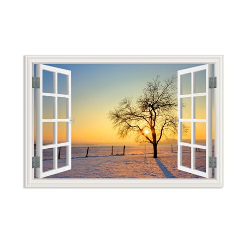 Tableau fausse fenêtre d'hiver pour réchauffer l'ambiance du salon