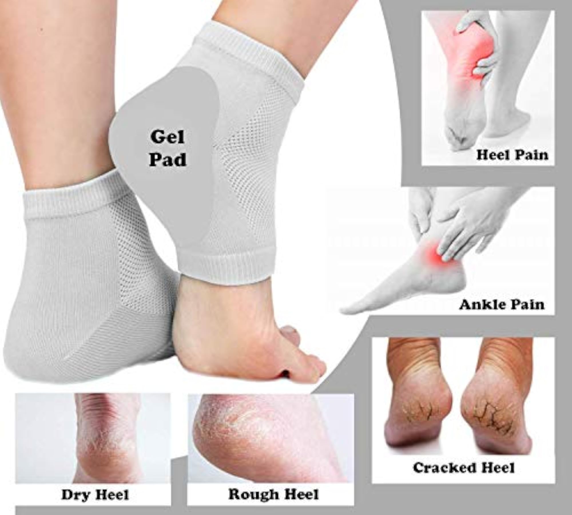 Heel Pain Relief Silicone Gel Heel Socks