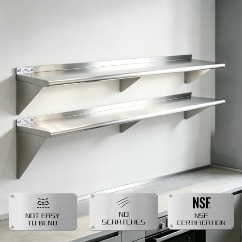 Image of Hally Stainless Steel Shelf Wall Mounted Metal Shelf Wall Shelf 12 x 60 NSF Heavy Duty 315 lb Capacity, Commercial Wall Mounted Storage Rack for Kitchen, Garage, Laundry Room 2 Pack