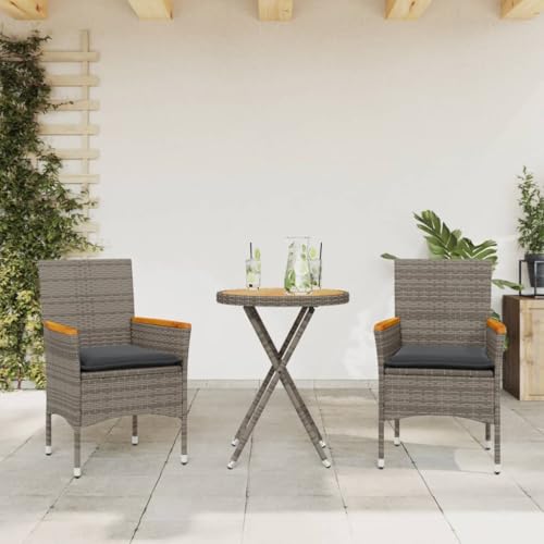 ShGaxin Mesita y sillas con Cojines 3 pzas ratán sintético Acacia Gris, Conjunto Mesa Y Sillas Jardin, Mesa Y Sillas Terraza, Muebles Jardin Exterior, Conjuntos De Muebles De Jardín - 3278754