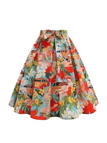 Jupe à fleurs vintage légère et confortable taille haute pour affiner la silhouette