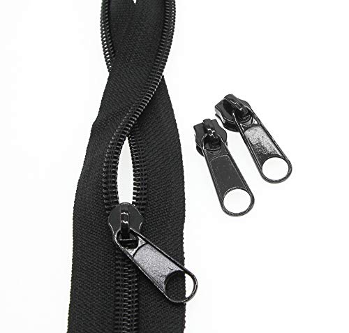Leekayer #5 Black Nylon Coil Zippers by The Yards Bulk 10 Yards with 25pcs Black Sliders for DIY Tailor Sewing Craft,Luggage,Dress,Sofa Cushion,Pillow,Bag(Black)