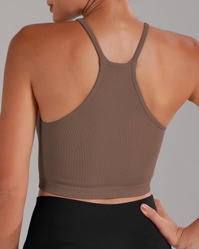 Image of Sunzel Free to Be Tank, Crop Ribbed Tank Tops Seamless Racerback Camisoles No pad Camis Cropped Workout Gym Yoga
