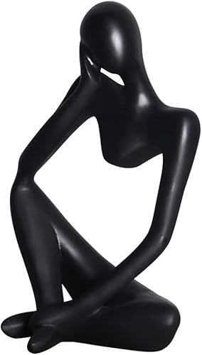 Estatua de pensador escultura de arte abstracto, decoración del hogar para decoración del hogar, estante de oficina moderno para escritorio (negro