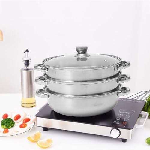 Faitout vapeur multifonction grande capacité en inox à double oreille