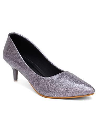 Image of Shuz Touch Women and Girl Smart Casual Fashion Shimmer Detail Comfirt Kitten Heel Pumps Shoe